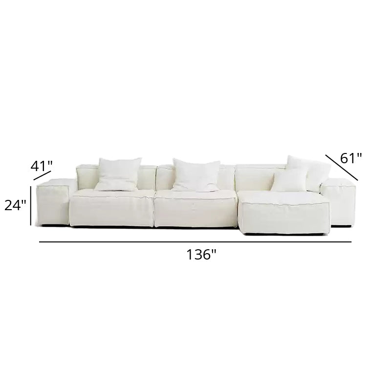 Mobilious-Armonia White Linen Fabric Washable Sectional
