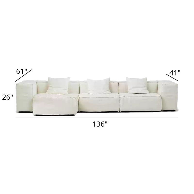 Mobilious-Armonia White Linen Fabric Washable Sectional