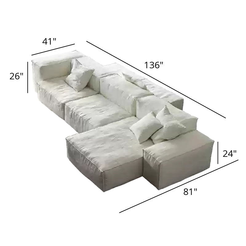 Mobilious-Armonia White Linen Fabric Washable Sectional