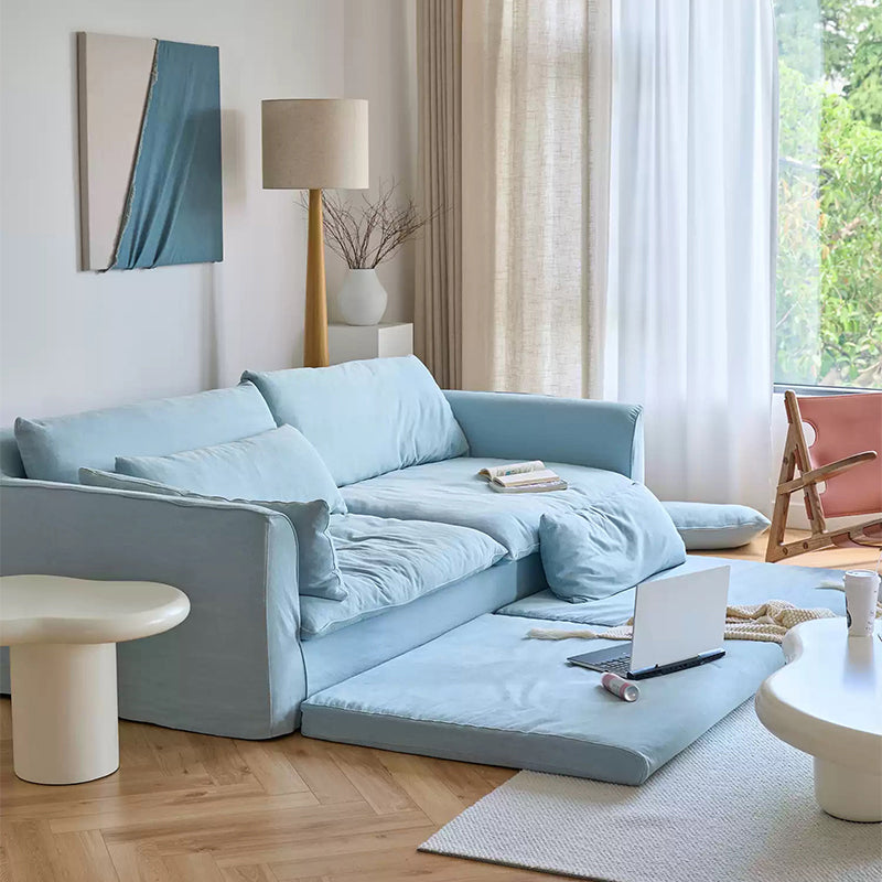 Mobilious-Fiorello Denim Slipcovered Blue Skirted Sofa