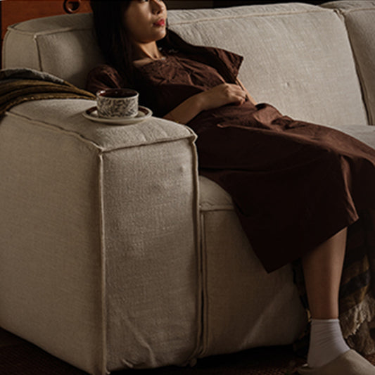 Kusari White Linen Fabric Washable Modular Sofa