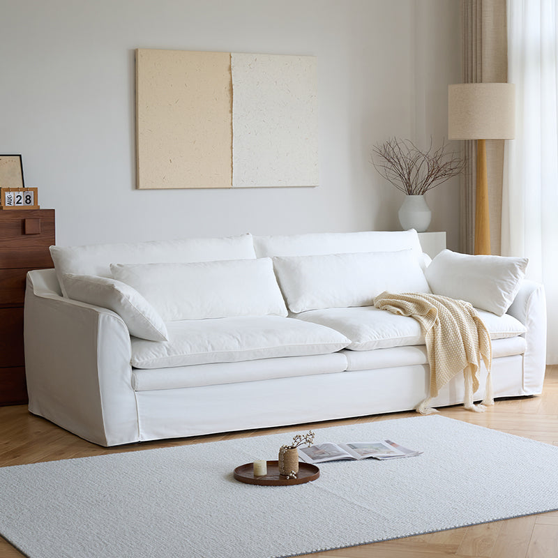 Mobilious-Fiorello Denim Slipcovered White Skirted Sofa