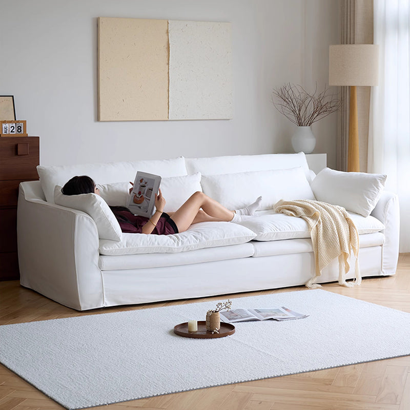 Mobilious-Fiorello Denim Slipcovered White Skirted Sofa