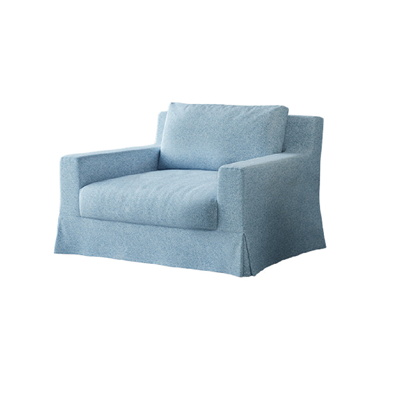 Lunella Denim Slipcovered White Skirted Sofa