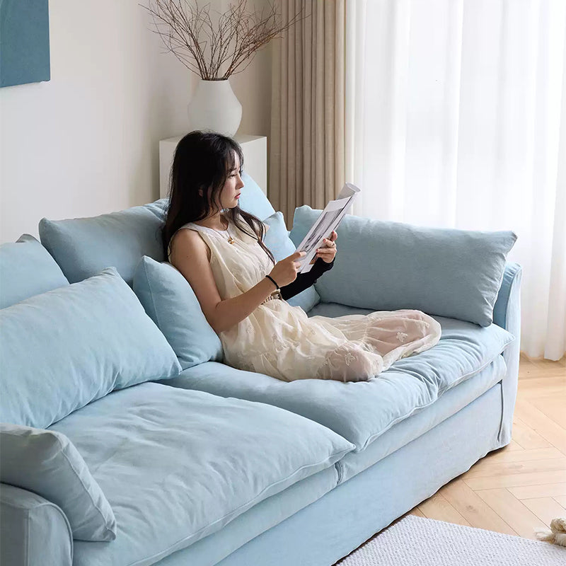 Mobilious-Fiorello Denim Slipcovered Blue Skirted Sofa