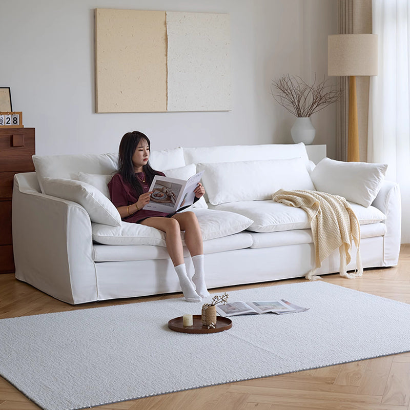 Mobilious-Fiorello Denim Slipcovered White Skirted Sofa