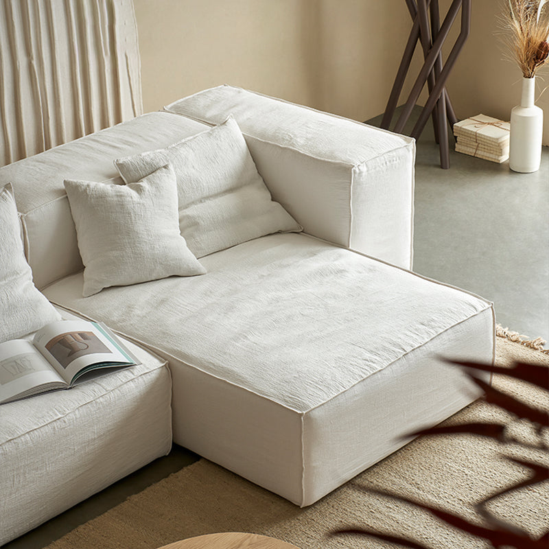 Mobilious-Armonia White Linen Fabric Washable Sectional