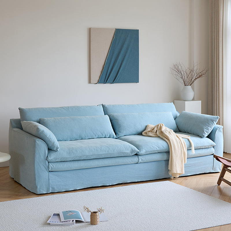 Mobilious-Fiorello Denim Slipcovered Blue Skirted Sofa