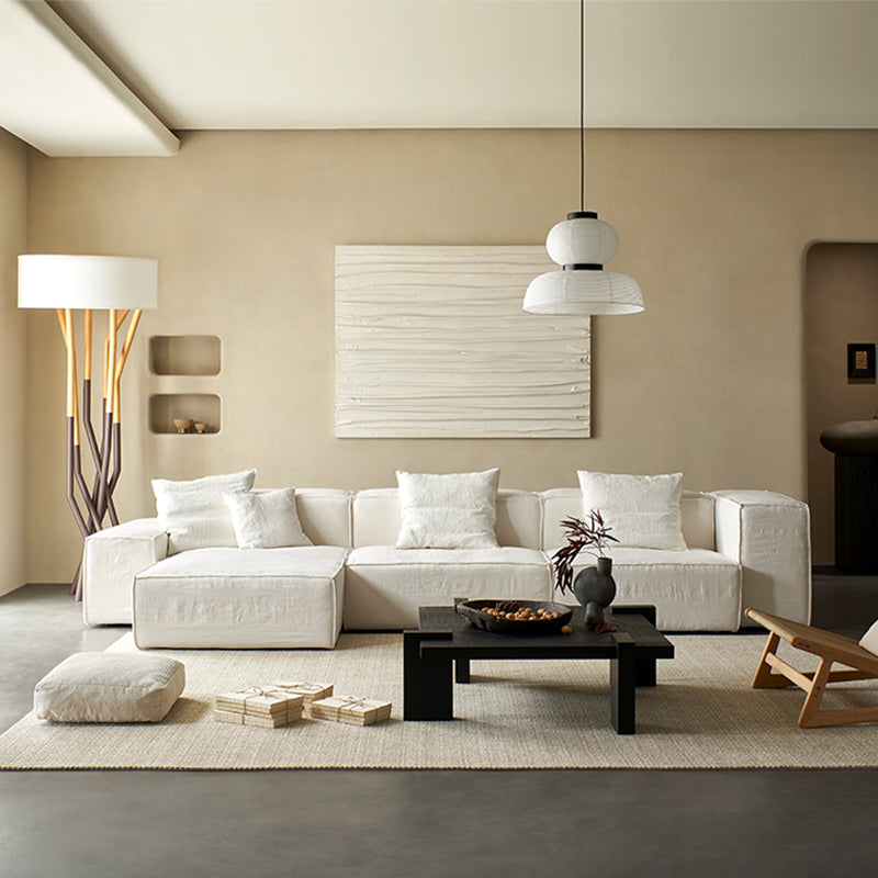 Mobilious-Armonia White Linen Fabric Washable Sectional