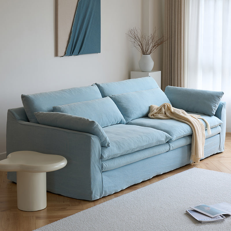 Mobilious-Fiorello Denim Slipcovered Blue Skirted Sofa