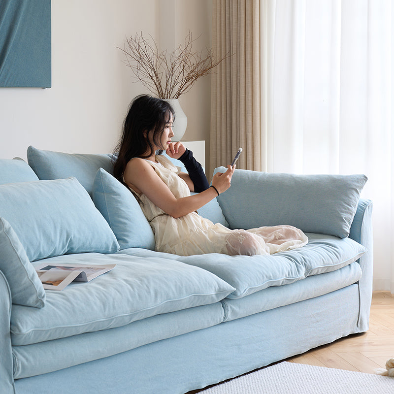 Mobilious-Fiorello Denim Slipcovered Blue Skirted Sofa