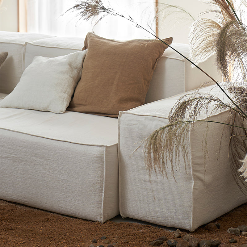 Mobilious-Armonia White Linen Fabric Washable Sofa