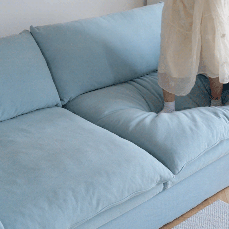 Mobilious-Fiorello Denim Slipcovered Blue Skirted Sofa