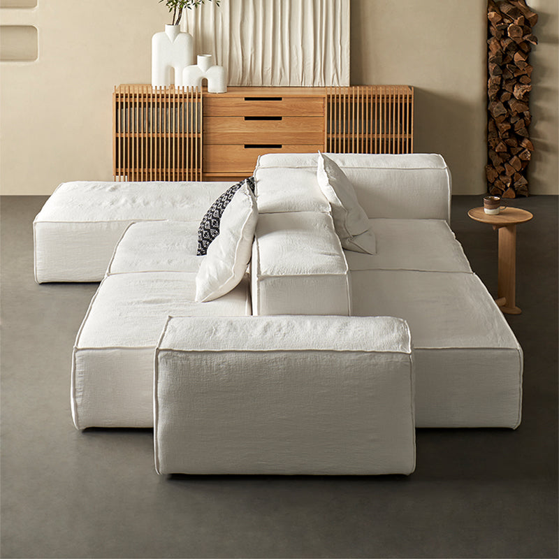 Mobilious-Armonia White Linen Fabric Washable Sectional