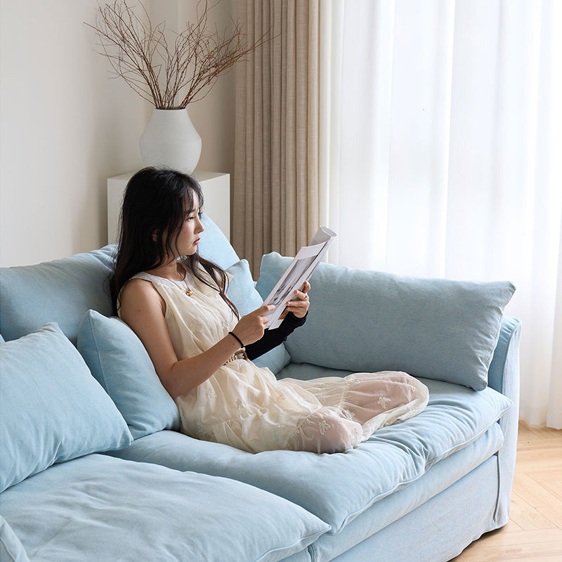 Mobilious-Fiorello Denim Slipcovered Blue Skirted Sofa