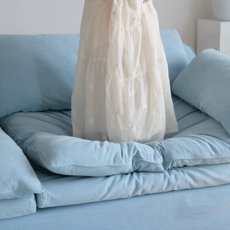 Mobilious-Fiorello Denim Slipcovered Blue Skirted Sofa