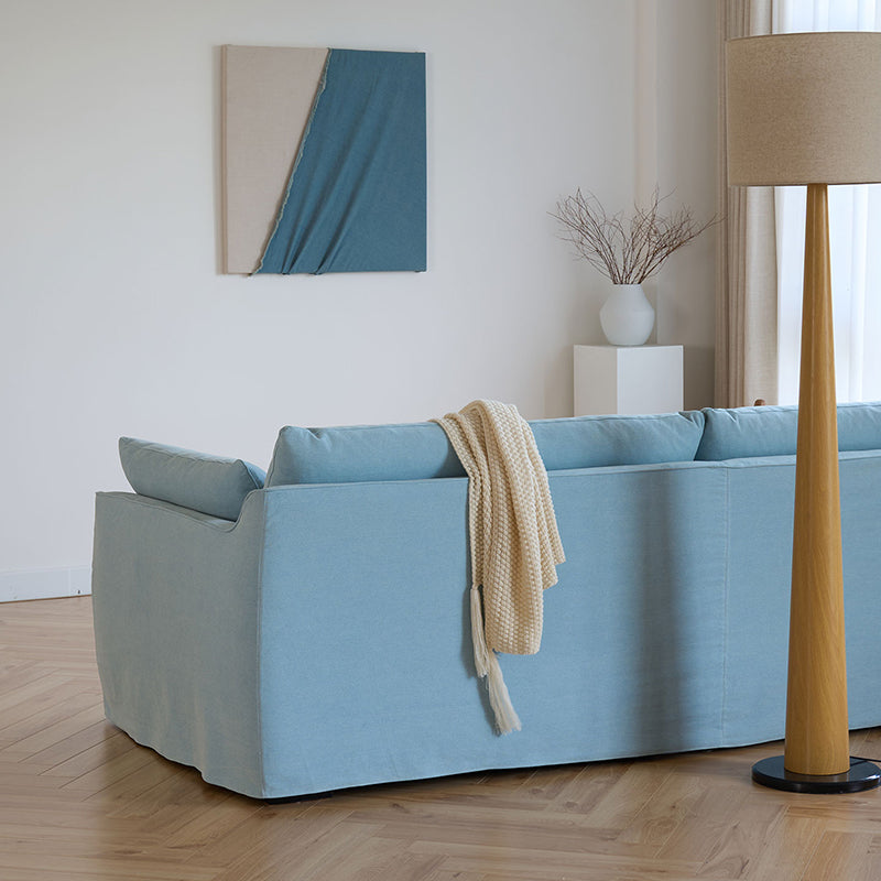Mobilious-Fiorello Denim Slipcovered Blue Skirted Sofa