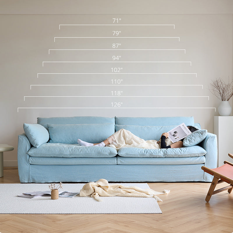 Fiorello Denim Slipcovered Blue Skirted Sofa