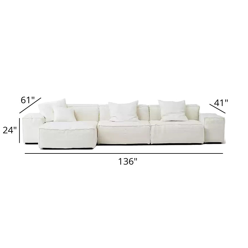 Mobilious-Armonia White Linen Fabric Washable Sectional