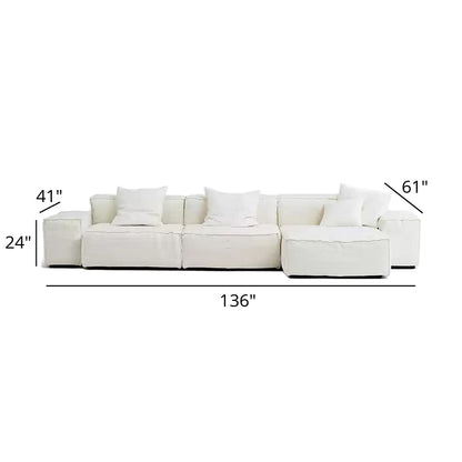 Mobilious-Armonia White Linen Fabric Washable Sectional