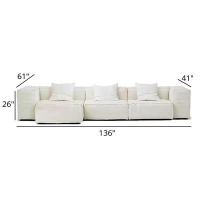 Mobilious-Armonia White Linen Fabric Washable Sectional