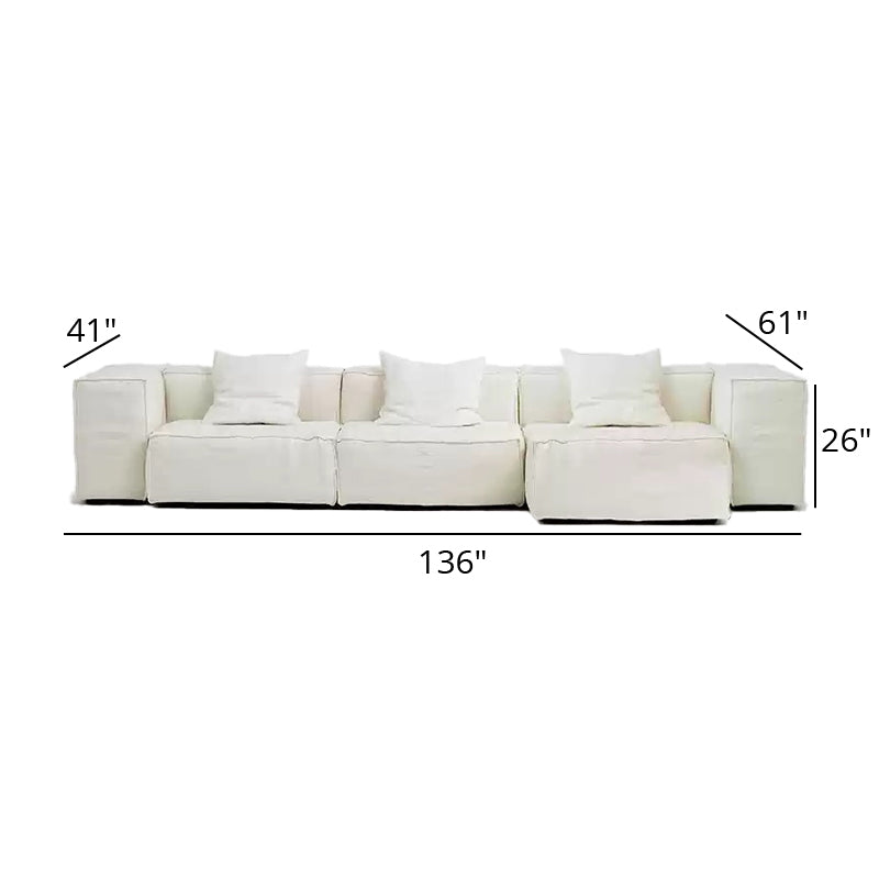 Mobilious-Armonia White Linen Fabric Washable Sectional