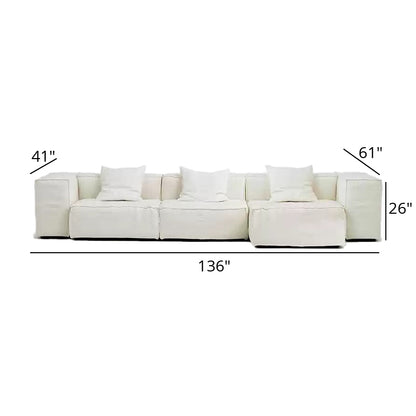 Mobilious-Armonia White Linen Fabric Washable Sectional
