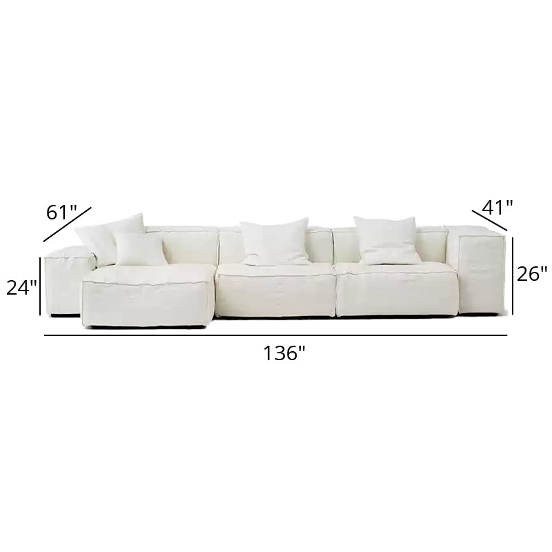 Mobilious-Armonia White Linen Fabric Washable Sectional