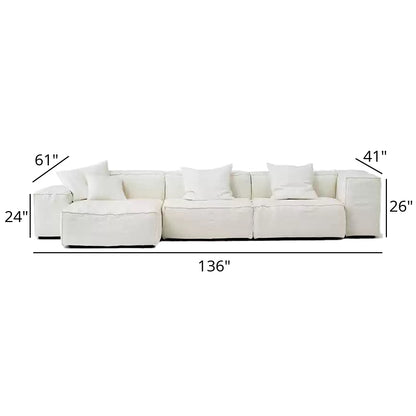 Mobilious-Armonia White Linen Fabric Washable Sectional