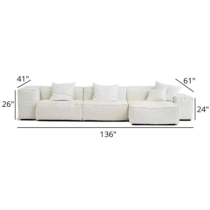 Mobilious-Armonia White Linen Fabric Washable Sectional