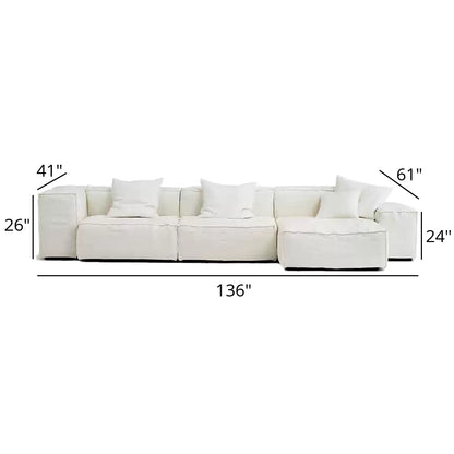 Mobilious-Armonia White Linen Fabric Washable Sectional