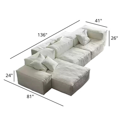 Mobilious-Armonia White Linen Fabric Washable Sectional