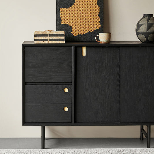 Casvera Solid Wood Black Modern Cabinet