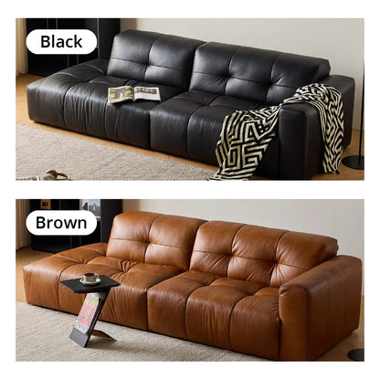 Svartlys Top Grain Leahter Straight Open Sofa