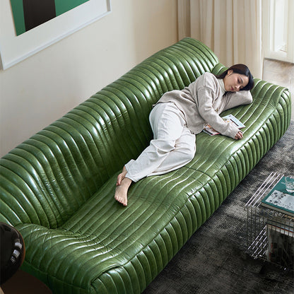 Onda Top Grain Leather Straight Olive Sofa
