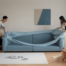 Mobilious-Fiorello Denim Slipcovered Blue Skirted Sofa