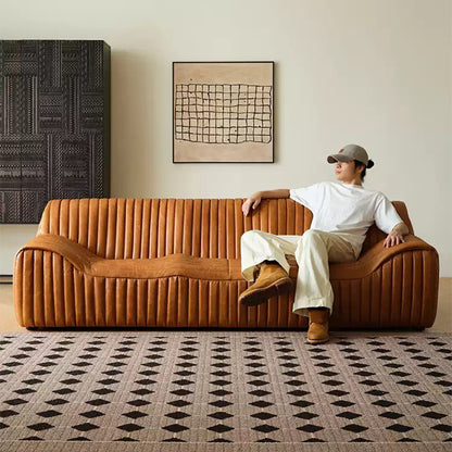 Onda Top Grain Leather Straight Caramel Sofa