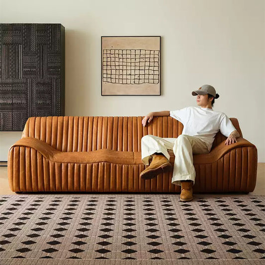 Onda Top Grain Leather Straight Caramel Sofa