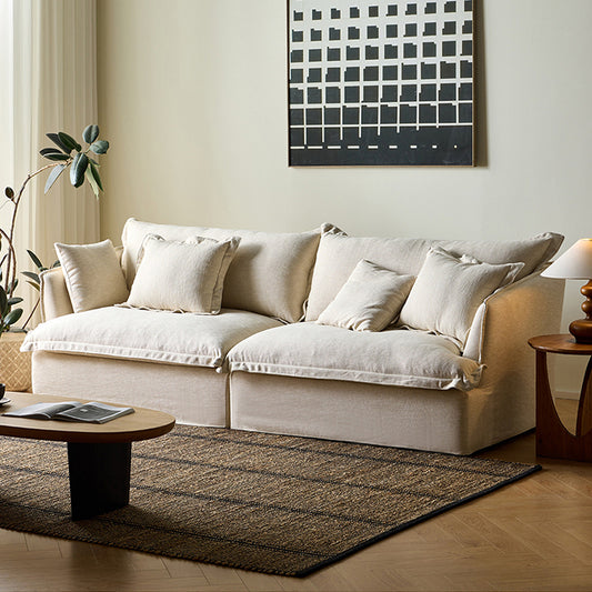 Aokaze White Linen Fabric Slipcovered Sofa