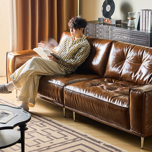 Rivaro Genuine Leather Retro Straight Sofa