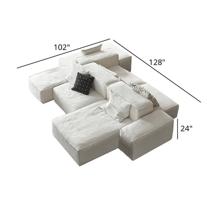 Mobilious-Armonia White Linen Fabric Washable Sectional