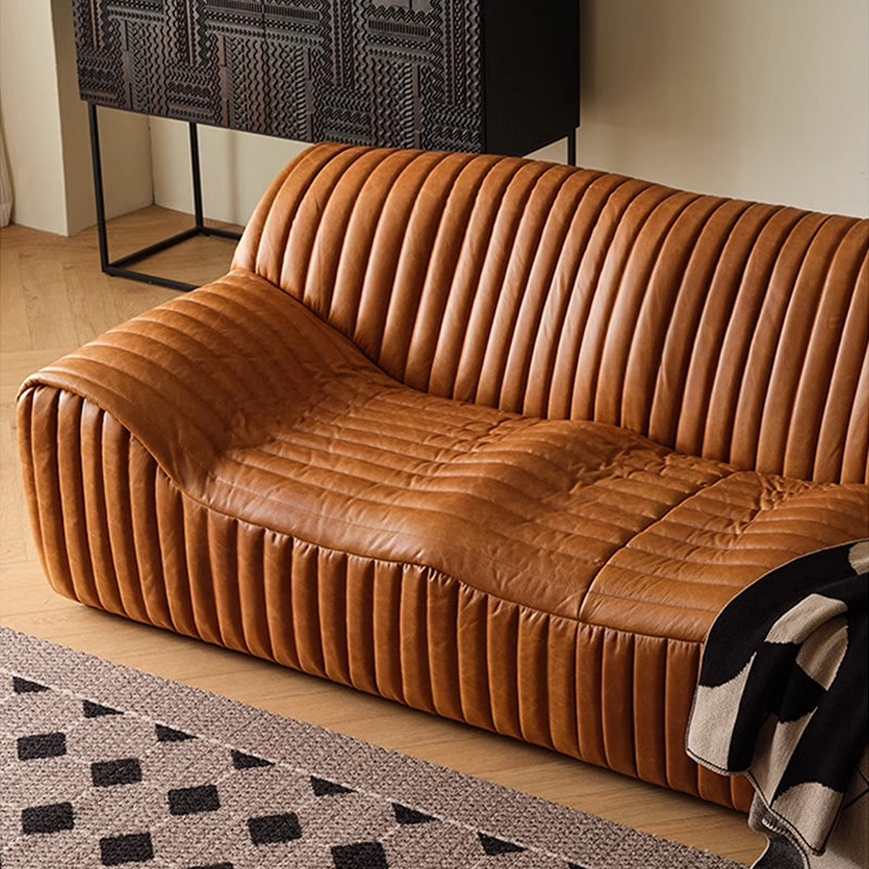 Onda Top Grain Leather Straight Caramel Sofa