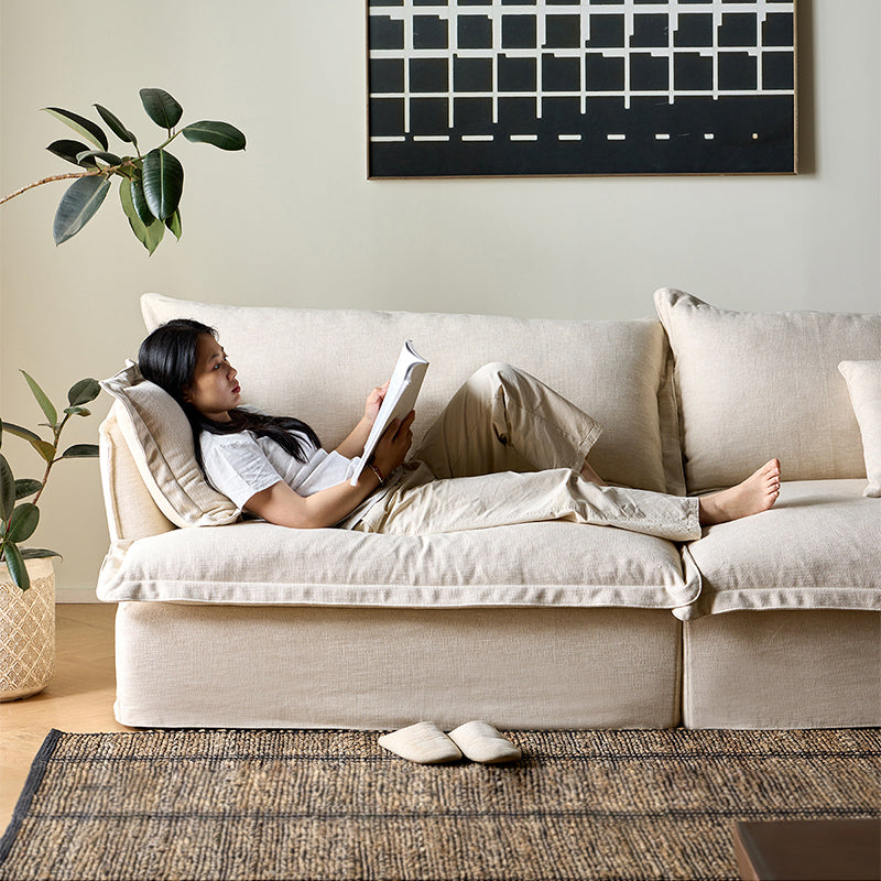 Aokaze White Linen Fabric Slipcovered Sofa