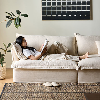 Aokaze White Linen Fabric Slipcovered Sofa