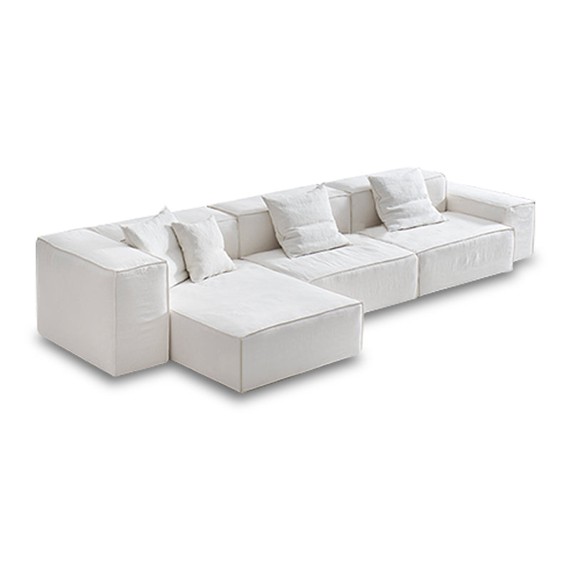 Mobilious-Armonia White Linen Fabric Washable Sectional