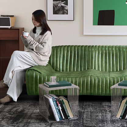 Onda Top Grain Leather Straight Olive Sofa