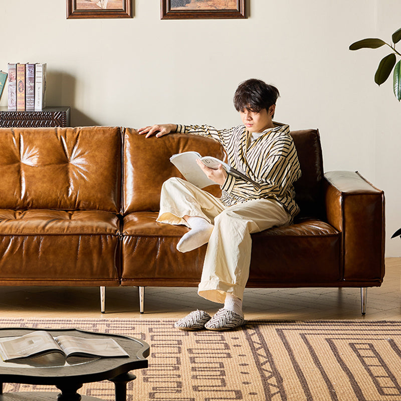 Rivaro Genuine Leather Retro Straight Sofa