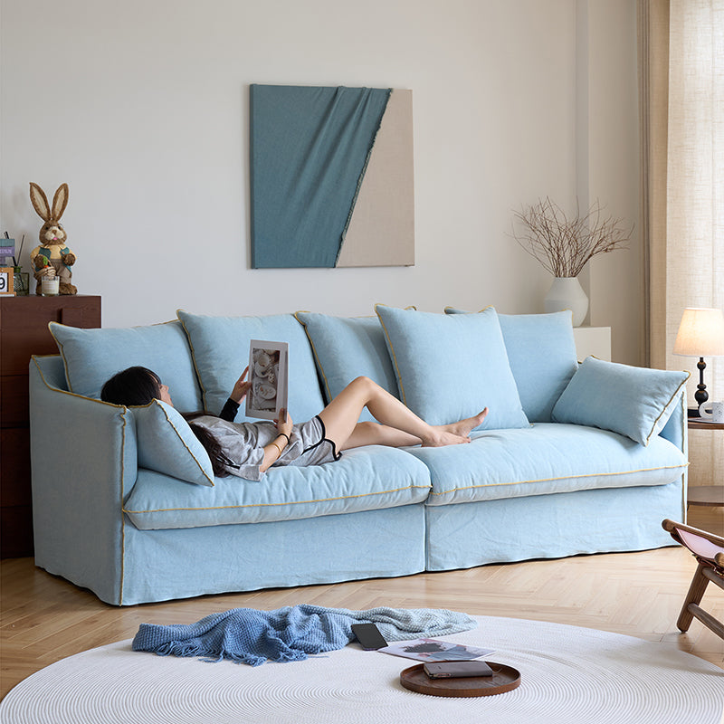 Mobilious-Bluoro Slipcovered Blue Skirted Sofa