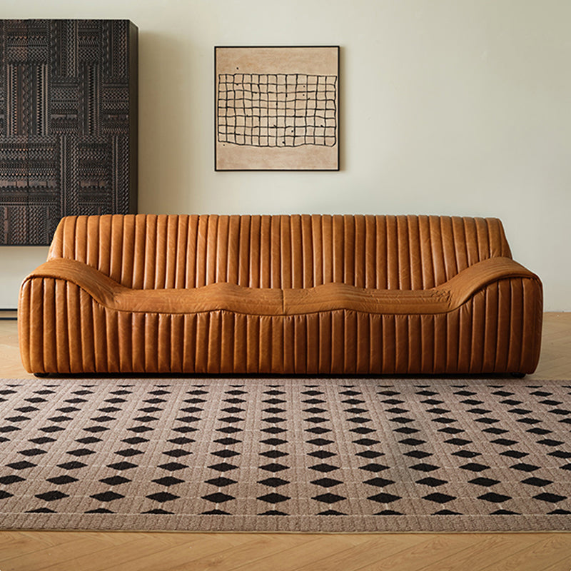 Onda Top Grain Leather Straight Caramel Sofa