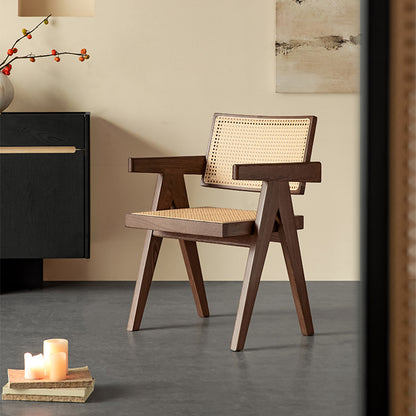 Aruna Solid Wood Modern Rattan Armchair